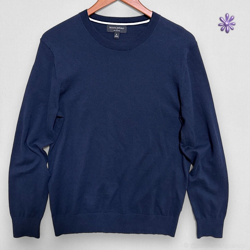 BANANA REPUBLIC Eco Crewneck Navy Blue Sweater | Cotton Blend  | Men's MEDIUM‎